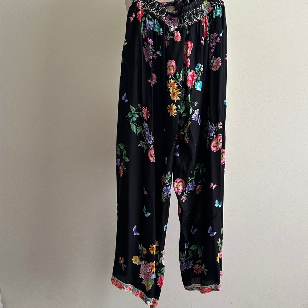 Johnny Was Silk Blend Butterfly Floral Wrap Fly Away Wide-Leg Pan sz XL NWT - Picture 6 of 8